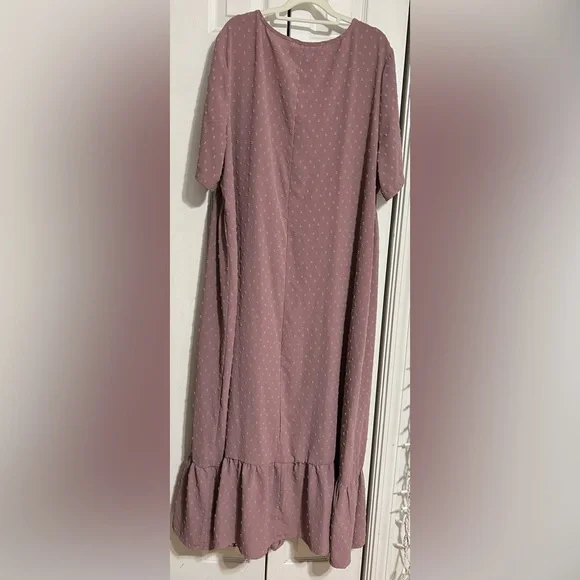 Women's Plus Dusty Rose Solid Swiss Dot Short Sleeve V Neck Smock Dress Size 3XL - Picture 8 of 11
